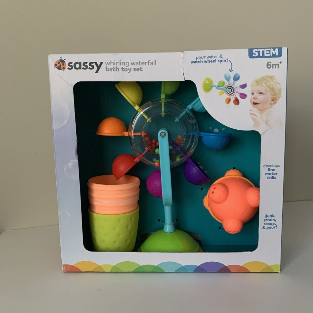 Sassy Whirling Waterfall Bath Toy Set STEM 6+ Months BPA Free No Paint